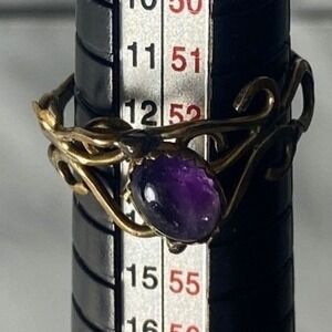 Amethyst Gemstone Ring Gold Tone Metal Adjustable Size 6 Statement Ring Women